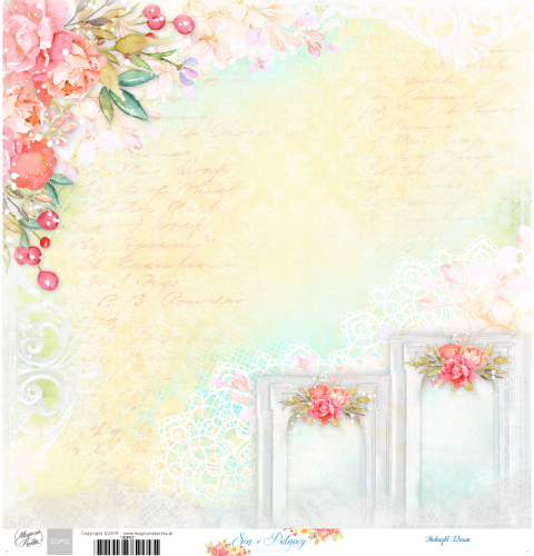 Żółta kartka do scrapbookingu w kwiaty