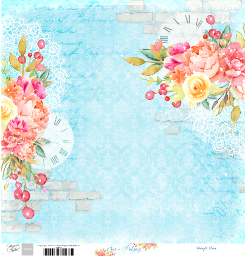 Błękitna kartka do scrapbookingu z kwiatami