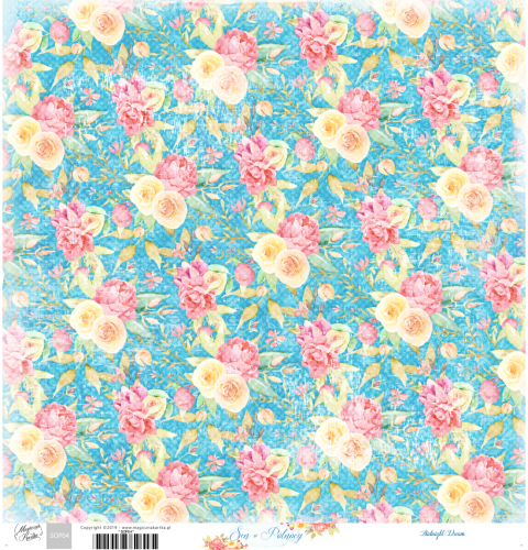 Niebieska kartka do scrapbookingu w kwiaty