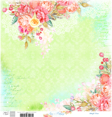 Zielona kartka do scrapbookingu z kwiatami