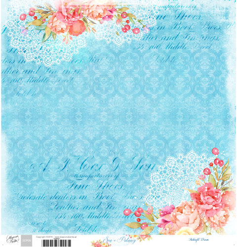 Niebieska kartka do scrapbookingu z kwiatami