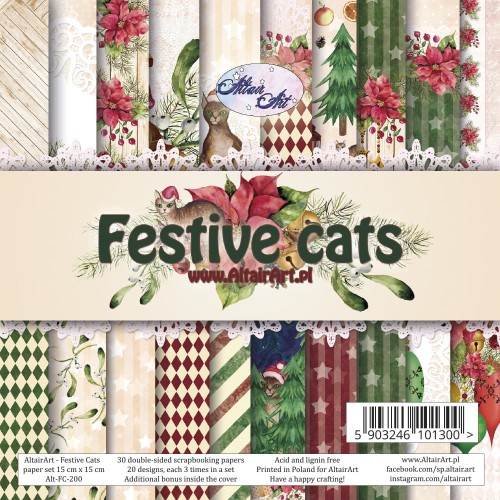 Festive Cats - zestaw 30 papierów do scrapbookingu 15x15