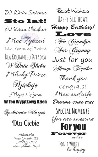 Papier do scrapbookingu napisy 5x15 Rose Garden 22 - AltairArt