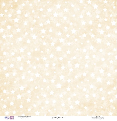 Swiąteczny papier do scrapbookingu białe gwiazdki na bezowym tle - Cicha Noc 10 - Skarbnica Pomysłow