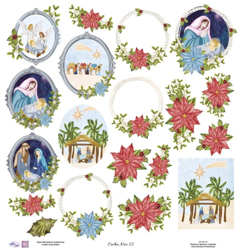 Świąteczny papier do scrapbookingu z obrazkami Matki Boskiej z Dzieciatkiem - Cicha Noc 12 - Skarbnica Pomysłów