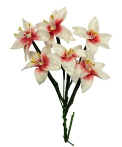 Ręcznie robione kwiaty z papieru morwowego - Lilie, 6szt, 3cm biało-czerwone