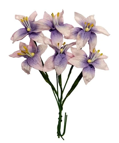 Ręcznie robione kwiaty z papieru morwowego - Lilie, 6szt, 3cm różowo-fioletowe