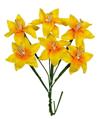 Ręcznie robione kwiaty z papieru morwowego - Lilie, 6szt, 3cm żółto-pomarańczowe