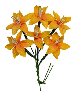 Ręcznie robione kwiaty z papieru morwowego - Lilie, 6szt, 3cm pomarańczowe