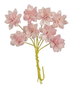 Ręcznie robione kwiaty z papieru morwowego - Chryzantemy, 2cm, 8szt -jasnoróżowe