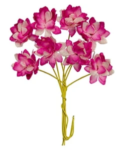 Ręcznie robione kwiaty z papieru morwowego - Chryzantemy, 2cm, 8szt ciemnoróżowe, 2-tonowe