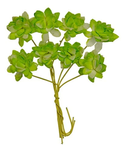 Ręcznie robione kwiaty z papieru morwowego - Chryzantemy, 2cm, 8szt zielone - 2-tonowe