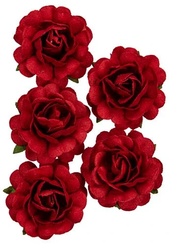 Ręcznie robione kwiaty z papieru morwowego - Róże "Jubilee" - 3,8cm, 5szt czerwone