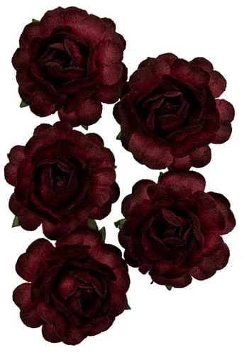 Ręcznie robione kwiaty z papieru morwowego - Róże "Jubilee" - 3,8cm, 5szt bordowe