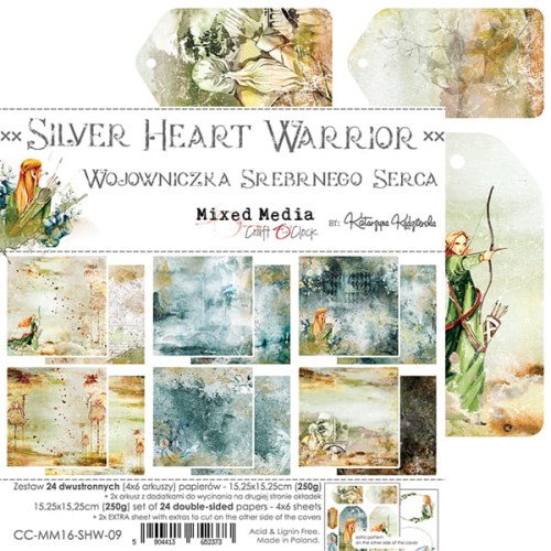 CRAFT O'CLOCK SILVER HEART WARRIOR - ZESTAW PAPIEROW 15,25X15,25CM