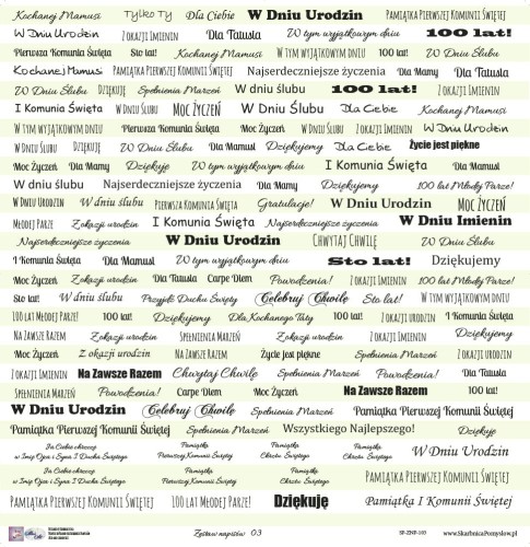 Skarbnica Pomysłow - zestaw napisow 3 zielonkawy ecru