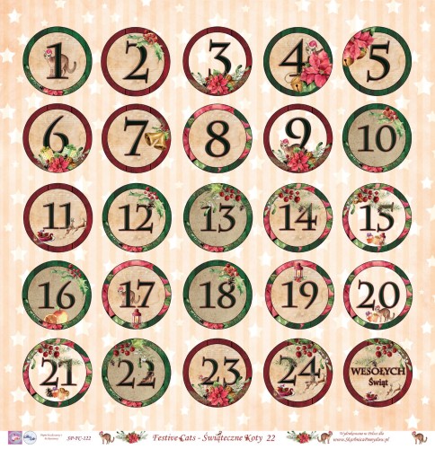 Świąteczny papier do scrapbookingu adwentowy