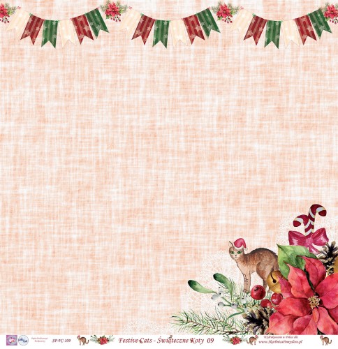 Papier do scrapbookingu - Festive cats || Świąteczne koty 10 - Skarbnica Pomysłów