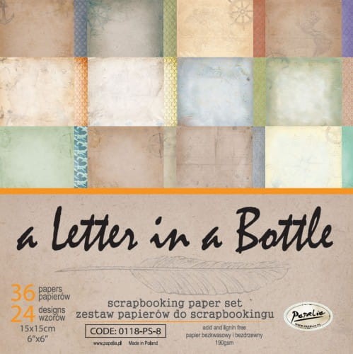 LIST W BUTELCE zestaw papierów vintage 15x15 cm