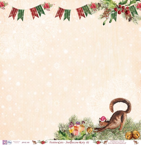 Świąteczny papier do scrapbookingu koty Skarbnica Pomysłów