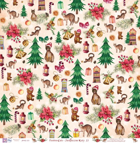 Świąteczny papier do scrapbookingu koty Skarbnica Pomysłów