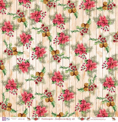 Papier do scrapbookingu - Festive cats || Świąteczne koty 03 - Skarbnica Pomysłów